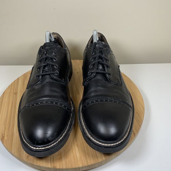Woolrich Shoes Leather Mens 10 Oxford Leather Black Lace Up Rubber Sole Cap Toe - Picture 2 of 8